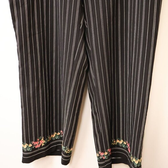 Black & White Striped Womens Pants With Floral Hem Detail By Roz & Ali Size 14 - Picture 6 of 11